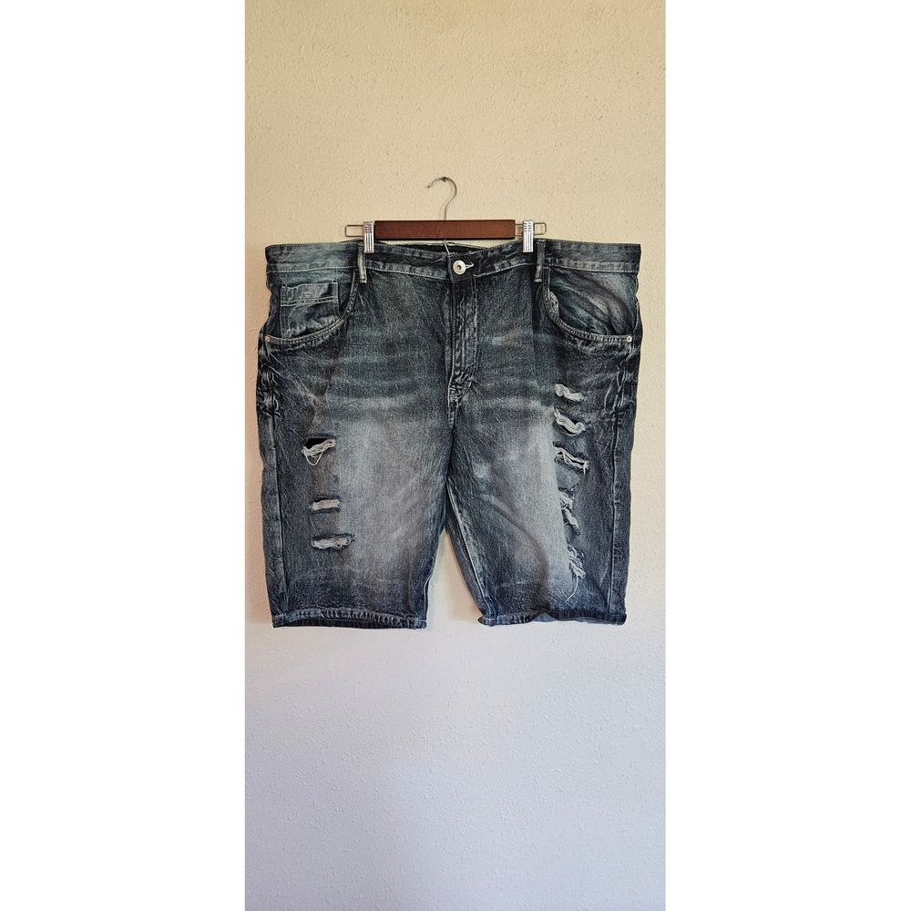 Southpole Mens Distressed Denim Shorts Dark Wash Ripped Streetwear Size 48